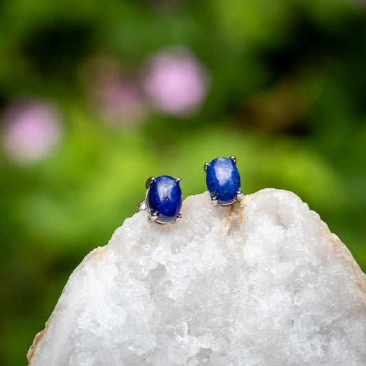 Zilveren Lapis Lazuli Oorknopjes